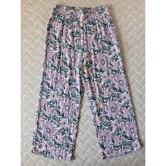 Sundance Pants - Sundance Pants Womens Medium Multicolor Floral Cropped Crepe Cotton Boho Lounge